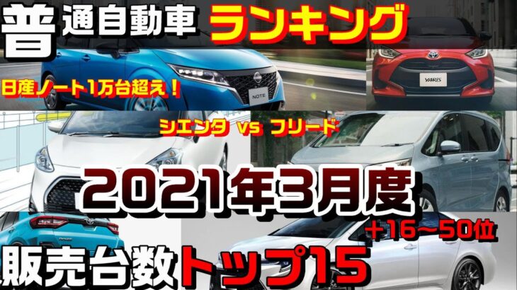 2021年3月普通自動車の販売台数ランキングTOP15！新型ノート１万台超え！フリードvsシエンタ、フィット復帰、ヤリスが驚愕の３万台まであと少し