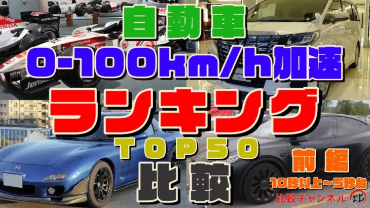 【自動車 0-100km/h 加速ランキング】加速力 TOP50 比較してみた【前編】(10秒以上～5秒台)