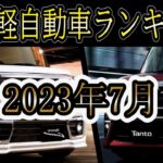 最新2023年7月 軽自動車新車ランキングトップ10　 新型N-BOXは10月発売、影響は！？、スペーシア、ジムニー、ルークス、ムーヴ、ハスラー、ワゴンＲ、タフトなど
